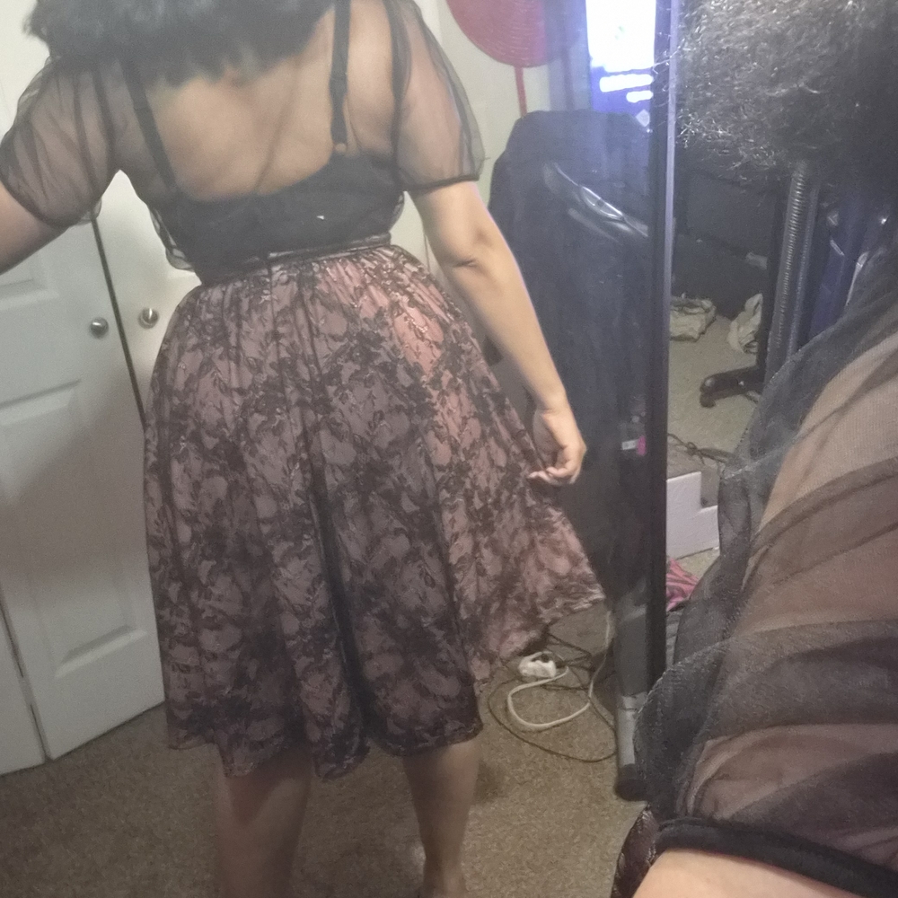 Elegant Black and Pink Lace Skirt